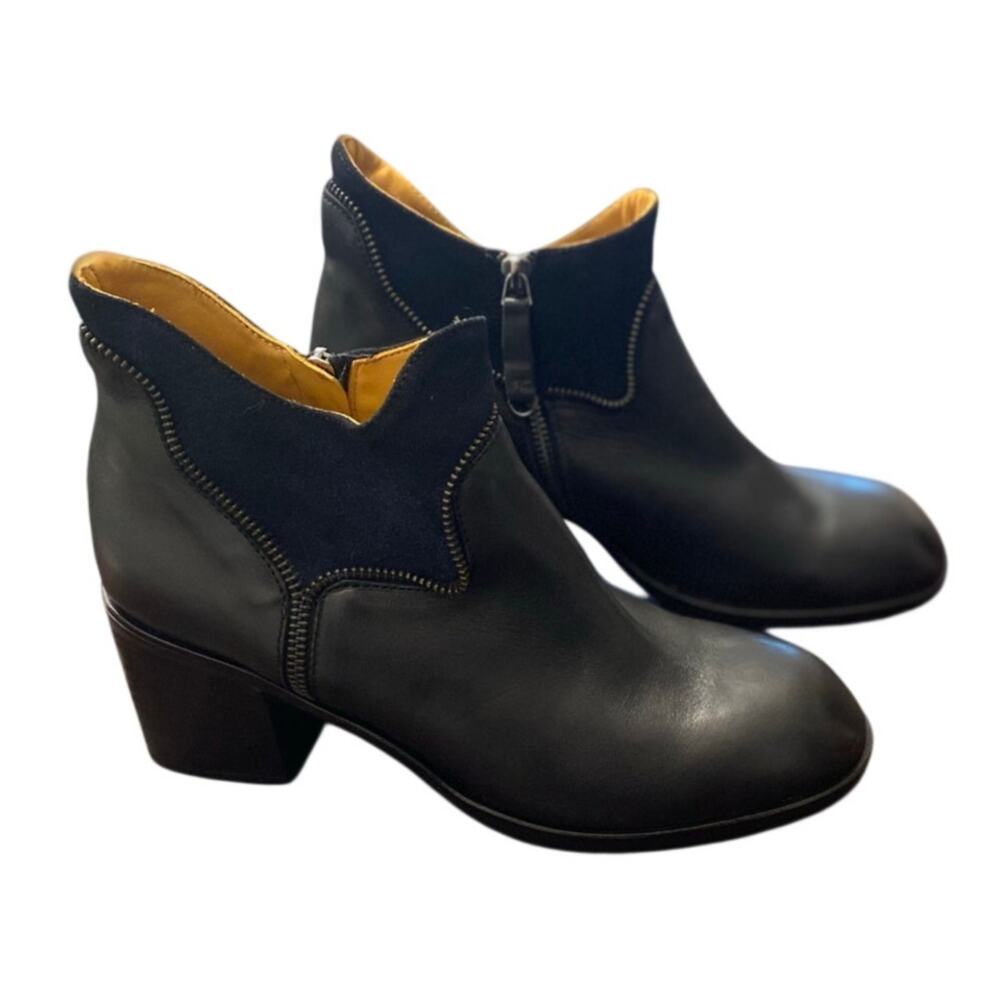 Audley Black Leather Suede Ankle Booties Block Heel EU 40 US‎ 9